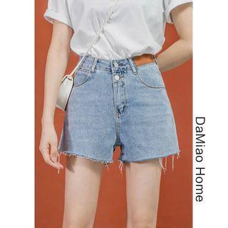Patchwork High-waist Denim Wide Shorts