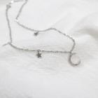 925 Sterling Silver Rhinestone Moon & Star Necklace Silver - One Size