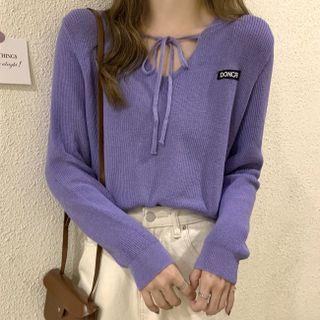 Tie-neck Cropped Knit Top