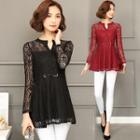 Lace Tie-waist Long-sleeve Top