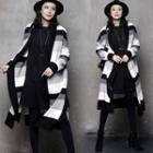 Open-front Striped Long Cardigan Black - One Size