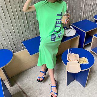 Letter-printed Cap-sleeve Long Dress
