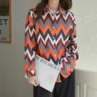 Color-block Printed Corduroy Long-sleeve Shirt