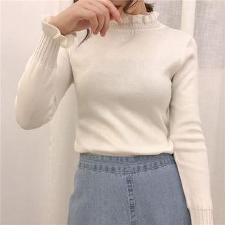 Puff-sleeves Mock Neck Knit Top