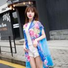 Floral Print Sleeveless Chiffon Light Jacket