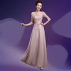 Elbow-sleeve Lace Embroidered Evening Gown