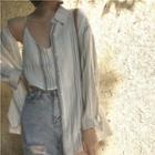 Set: Striped Loose-fit Long-sleeve Shirt + Camisole Top