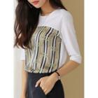 Chain-pattern Satin-panel T-shirt Ivory - One Size