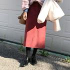 Corduroy H-line Midi Skirt Brick - One Size