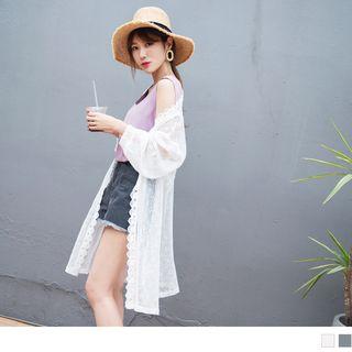 Lace Trim Open Front Cover-up