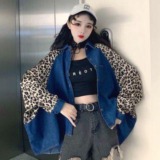 Leopard Pattern Denim Shirt