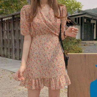 Floral Short-sleeve Mermaid Mini Dress