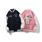 Bear Detail Letter Embroidered Bomber Jacket