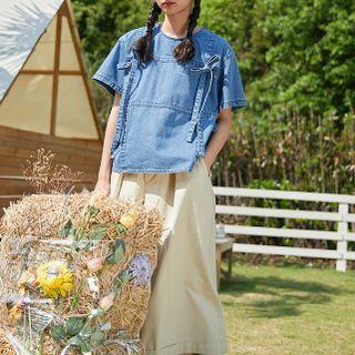 Short-sleeve Bow Denim T-shirt