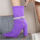 Faux Pearl Chain Chucky Heel Short Boots