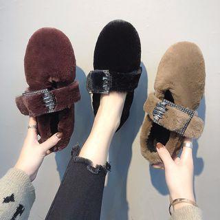 Buckled Furry Mary Jane Flats