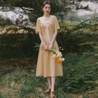 Lace Collar Gingham Short-sleeve Midi A-line Dress