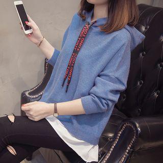 Mock Two Piece Hooded Knit Pullover