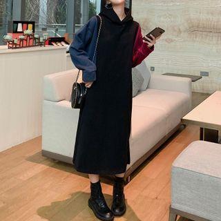 Long Sleeve Color Block Midi Hoodie Dress