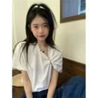 Short-sleeve Wide Round-neck Top Short Sleeve T-shirt - White - One Size