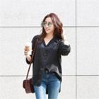 Notched-collar Long-sleeve Satin Blouse