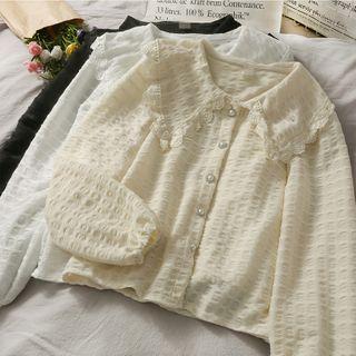 Pearl Button Lace Plaid Blouse