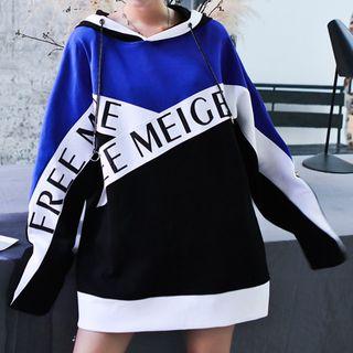 Color Panel Lettering Hoodie Blue - One Size