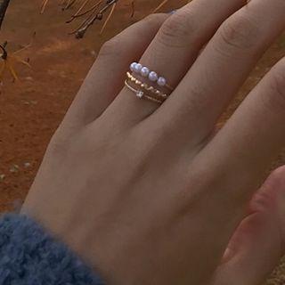 Faux Pearl Rhinestone Layered Open Ring As Shown In Figure - One Size