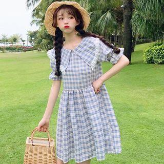 Crewneck Checked A-line Dress