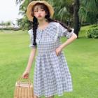 Crewneck Checked A-line Dress