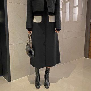 Color-block Tweed Skirt