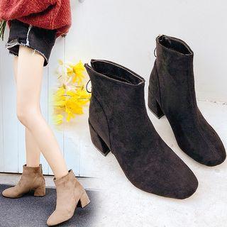 Block Heel Back-zip Ankle Boots
