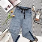 Fringed Loose-fit Cropped Wide-leg Jeans