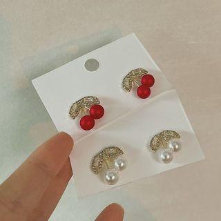 Cherry Rhinestone Faux Pearl Alloy Earring