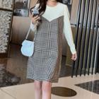 Houndstooth Panel Knit Mini A-line Dress