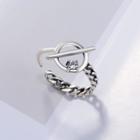 925 Sterling Silver Rhinestone Chained Open Ring As Shown In Figure - One Size
