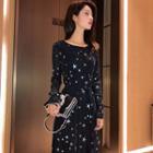 Long-sleeve Star Pattern Knit Midi Dress