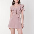 Short-sleeve Cold Shoulder Striped Playsuit