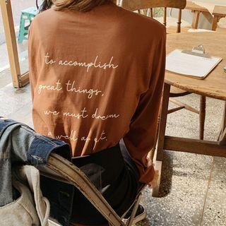 Letter-printed Long-sleeve T-shirt Brown - One Size