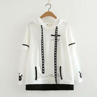 Mock Two-piece Panda Print Hoodie White - One Size
