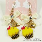 Ribbon Yellow Cupcake Crystal Gold Earrings