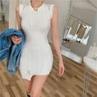 Sleeveless Cable Knit Mini Sheath Dress White - One Size
