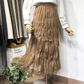 High-waist Gradient Mesh A-line Skirt