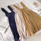 Plain Ruffled Trim Single-breasted Strappy Dress