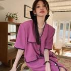 Short-sleeve Two-tone Pocket Dress Rose Pink - One Size
