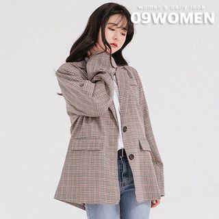 Plus Size Double-breasted Checked Blazer