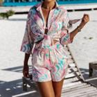Set: Elbow-sleeve Patterned Shirt + Shorts