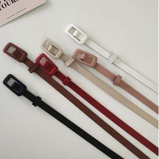 Faux Leather Square Buckled Slim Belt