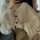Puff-sleeve Perforated Cardigan Cream - One Size