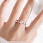 Clover Rhinestone Sterling Silver Open Ring Silver - One Size